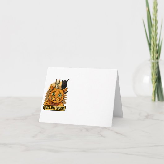 Guys Am I Cooked? Funny Cat Meme Panic Reaction Dankeskarte (Vorderseite)