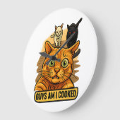Guys Am I Cooked? Funny Cat Meme Panic Reaction Große Wanduhr (Winkel)