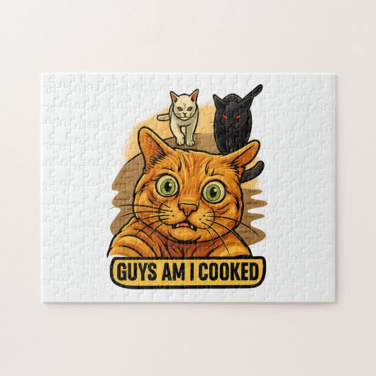 Guys Am I Cooked? Funny Cat Meme Panic Reaction Puzzle (Horizontal)