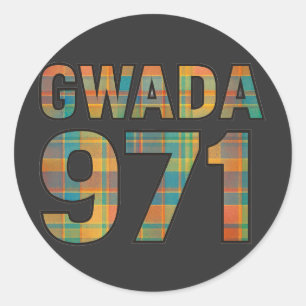 GWADA 971 Madras Vibrant - Guadeloupéer Stolz Runder Aufkleber