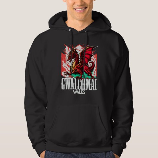 Gwalchmai Wales Welsh Flag Y Ddraig Goch Dragon Hoodie (Vorderseite)