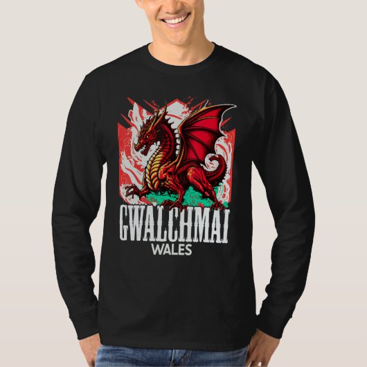 Gwalchmai Wales Welsh Flag Y Ddraig Goch Dragon T-Shirt (Vorderseite)