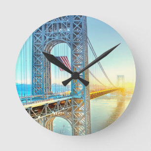 GWB anschließenfort-Lee NJ und Manhattan NYPlus Runde Wanduhr