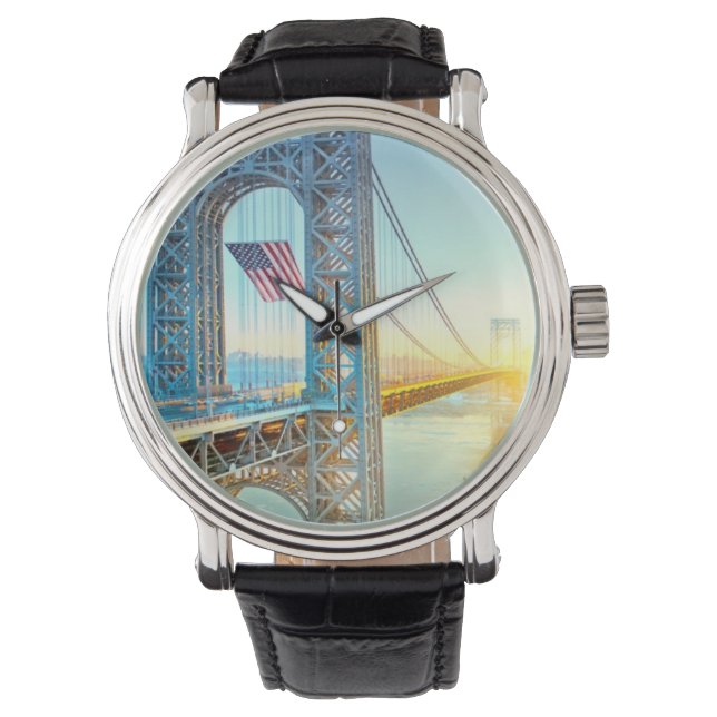 GWB verbindet Fort Lee NJ und Manhattan NYPlus Armbanduhr (Vorderseite)