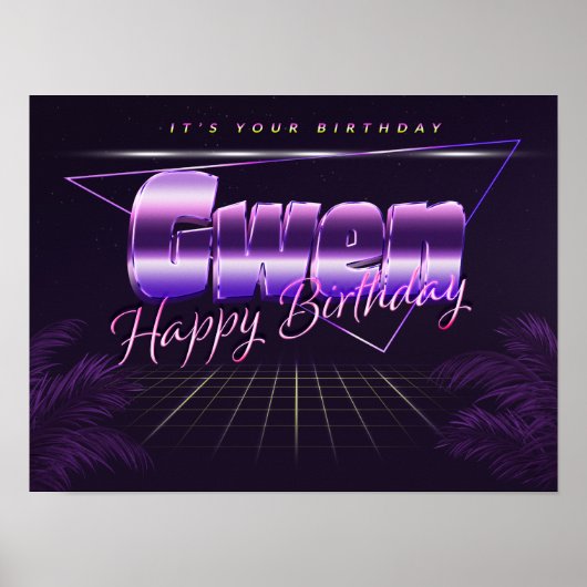 Gwen Name Vorname lila retro Poster Geburtstag (Vorne)