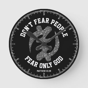 GYE NYAME Adinkra Christlich Black Silver Glitzer Runde Wanduhr