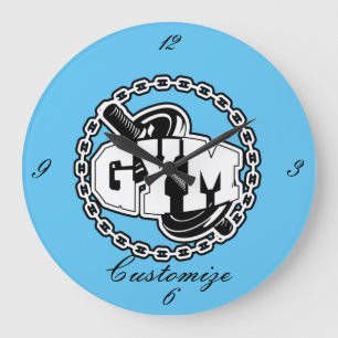 Gym Barbell Logo Thunder_Cove Große Wanduhr