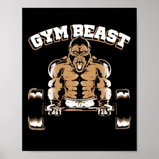 Gym Beast Gorilla Weightlifting Bodybuilding Worko Poster (Vorne)