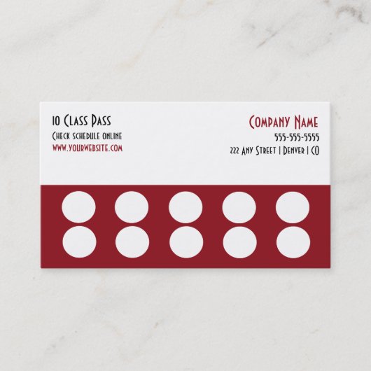Gym Business Card 10 Class Pass Card Treuekarte (Vorderseite)