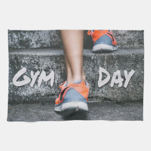 Gym Day Jeden Workout Motivation Stairs Orange Geschirrtuch