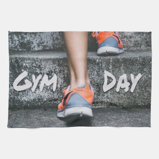 Gym Day Jeden Workout Motivation Stairs Orange Geschirrtuch (Horizontal)