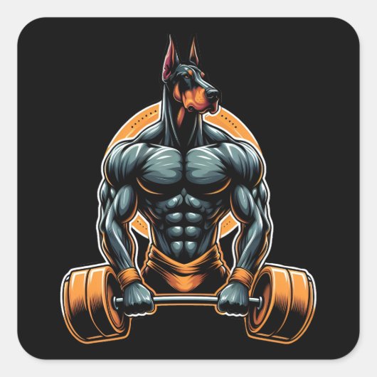 GYM Doberman Hundbodybuilder Power-Lifter Quadratischer Aufkleber (Vorderseite)