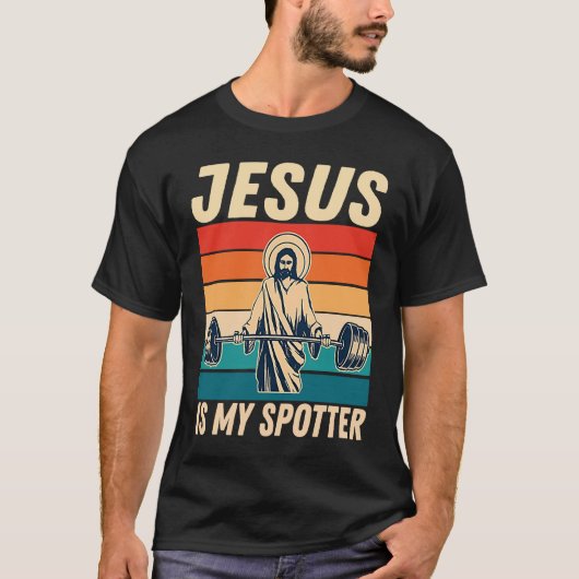 Gym  Jesus Is My Spotter  Workout Jesus T-Shirt (Vorderseite)