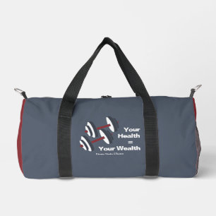 Gym Motto Your Health = Your Wealth Gray & Red Duffle Bag