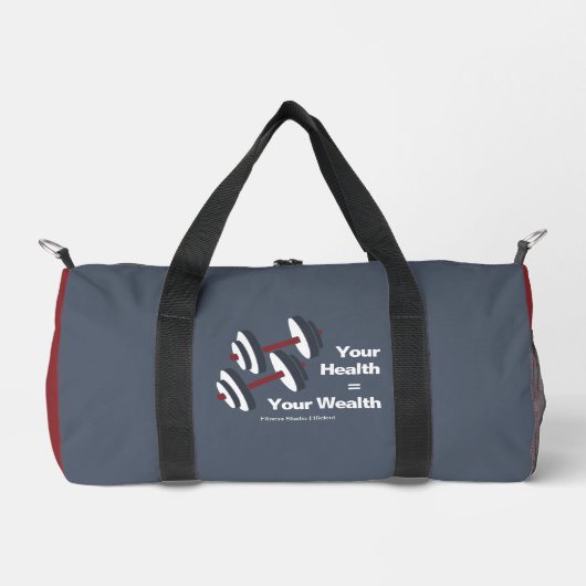 Gym Motto Your Health = Your Wealth Gray & Red Duffle Bag (Vorderseite)