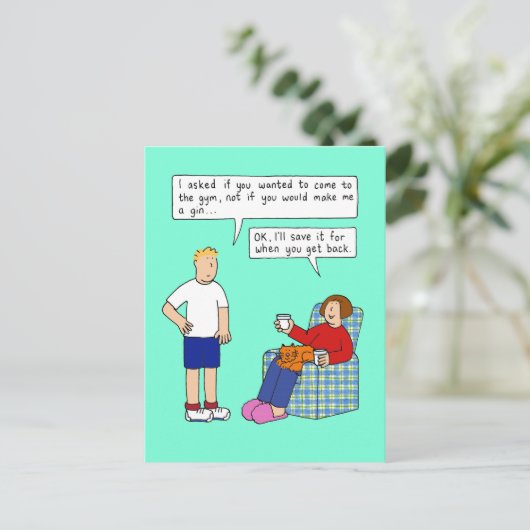 Gym oder Gin Cartoon Spaß Postkarte (Stehend Vorderseite)