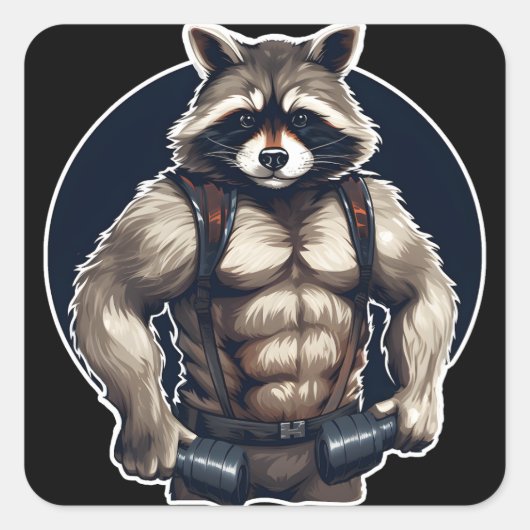 GYM Raccoon Workout Quadratischer Aufkleber (Vorderseite)