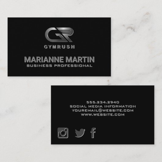 Gym Rush | Schwarz Visitenkarte (Vorne/Hinten)