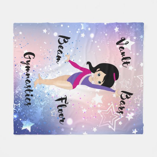 Gym Star Black Hair, Blue Eyes, Lila Leotard Fleecedecke (Vorderseite (Horizontal))