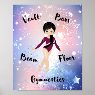 Gym Star Black Hair, Brown Eyes, Burgund Leotard Poster