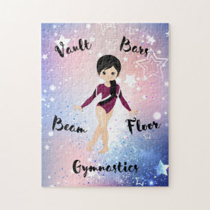 Gym Star Black Hair, Brown Eyes, Burgund Leotard Puzzle