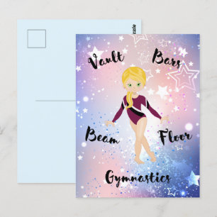 Gym-Star Blond, Grüne Augen, Burgunder Leotard Postkarte
