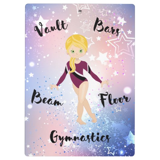 Gym Star Blonde, grüne Augen, Burgund Leotard Klemmbrett (Rückseite)