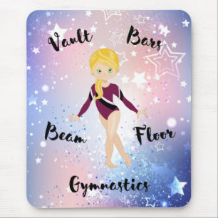 Gym Star Blonde, grüne Augen, Burgund Leotard Mousepad