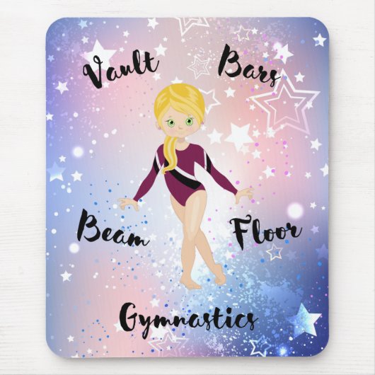 Gym Star Blonde, grüne Augen, Burgund Leotard Mousepad (Vorne)
