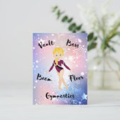 Gym Star Blonde, grüne Augen, Burgund Leotard Postkarte (Stehend Vorderseite)