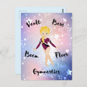 Gym Star Blonde, grüne Augen, Burgund Leotard Postkarte (Vorne/Hinten)