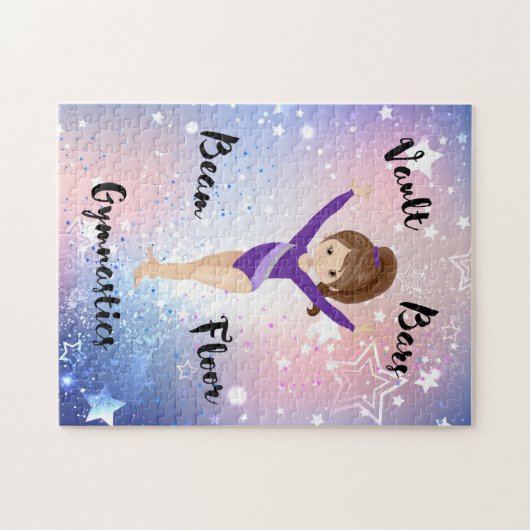 Gym Star Brünett, braune Augen, Lila Leotard Puzzle (Horizontal)