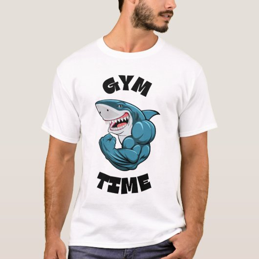Gym Time Flexing Shark - Funny Workout Fitness T-Shirt (Vorderseite)