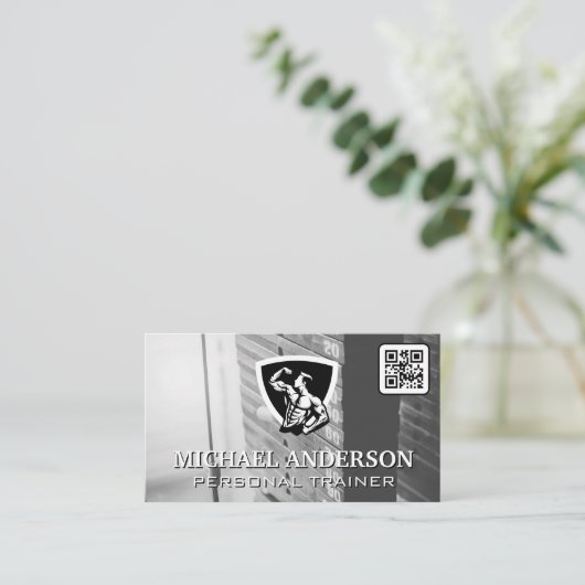 Gym Weights | Athletic Man Flexing Visitenkarte (Stehend Vorderseite)