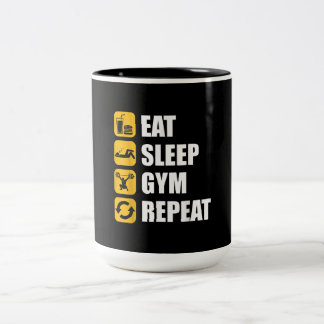 Gym Workout Motivierend Zitat essen Sleep Gym Wied Zweifarbige Tasse