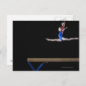 Gymnast (9-10) leaping on balance beam 2 postkarte (Vorne/Hinten)