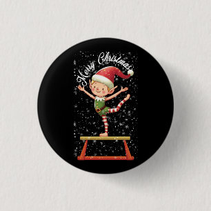 Gymnast Elf auf Balance Beam Xmas Gymnastik Christ Button
