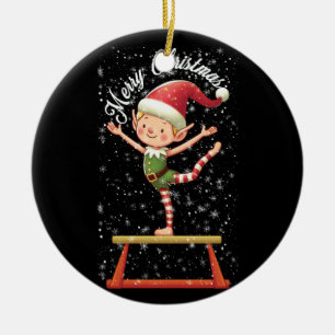 Gymnast Elf auf Balance Beam Xmas Gymnastik Christ Keramik Ornament