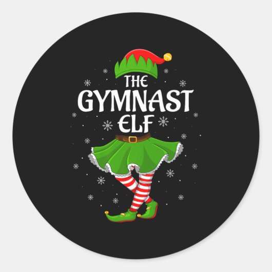 Gymnast Elf Christmas Family Girls Women Elf Squad Runder Aufkleber (Vorderseite)
