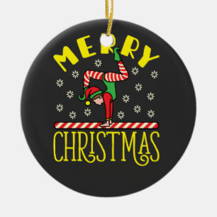 Gymnast Elf über Beam Gymnastics Weihnachts-T - Sh Keramik Ornament