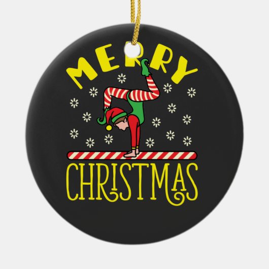 Gymnast Elf über Beam Gymnastics Weihnachts-T - Sh Keramik Ornament (Vorne)