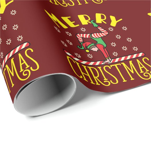 Gymnast Elf über Beam Gymnastik Weihnachten Geschenkpapier (Rolleneckpunkt)