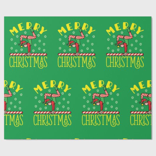 Gymnast Elf über Beam Gymnastik Weihnachten Geschenkpapier (Flach)