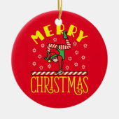 Gymnast Elf über Beam Gymnastik Weihnachten Keramik Ornament (Vorne)