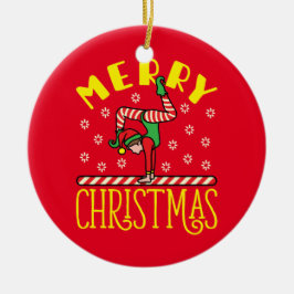 Gymnast Elf über Beam Gymnastik Weihnachten Keramik Ornament