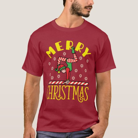 Gymnast Elf über Beam Gymnastik Weihnachten T-Shirt (Vorderseite)