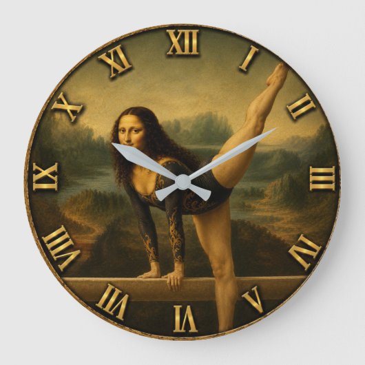 Gymnast Funny Mona Lisa Große Wanduhr (Vorderseite)