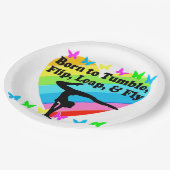 GYMNAST GEBOREN ZU TUMBLE UND FLY-DESIGN PAPPTELLER (Schrägansicht)