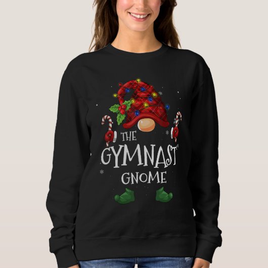 Gymnast Gnome Buffalo Karierter Weihnachtsbaum Lic Sweatshirt (Vorderseite)
