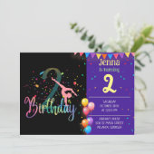 Gymnast niedlich Kindergeburtstag Party farbige Ka Einladung (Stehend Vorderseite)